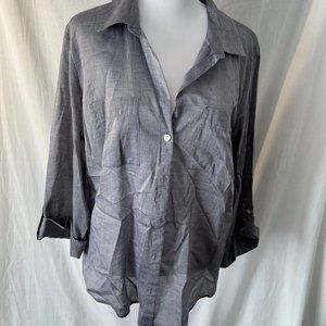 Ann Taylor Blouse Button Down Top Grey 12